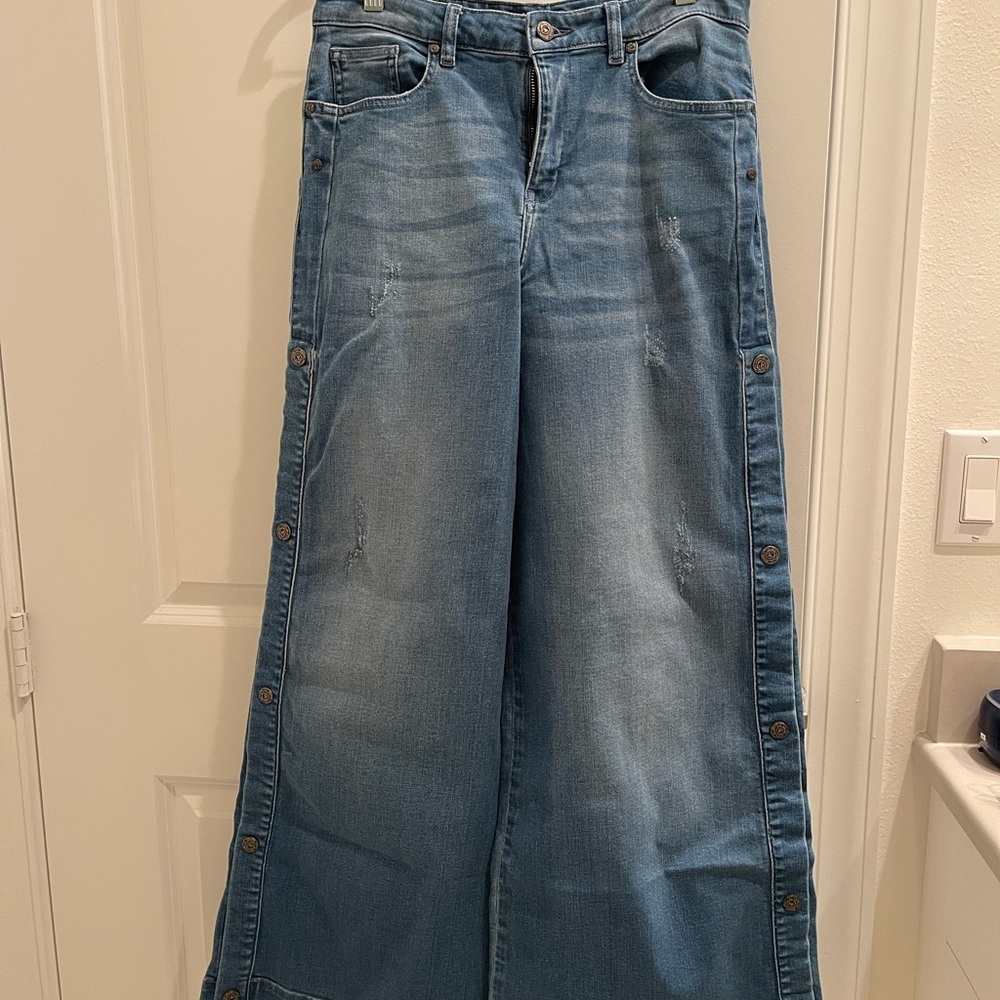 LIGHTLY USED ANNE FONTAINE PRESLEY Wide-Leg Blue Jeans Sz US10 EU42